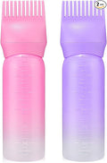 Pimoys 2 Pack Root Comb Applicator Bottle 6 Ounce Oil Applicator for Hair Dye Hair Oiling Bottle Applicator Brush with Graduated Scale, Gradient Color