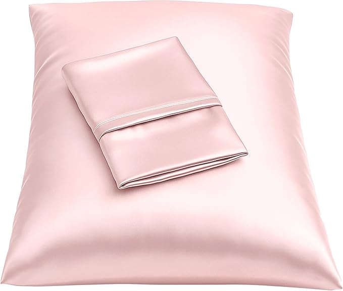 BLISSFORD Pink Satin Pillowcase with Zipper, for Hair and Skin Care, Feels Soft and Cool Like a Silk Pillowcase, Satin Pillow Cases 2 Pack, Slik Pillow Cover, King Size - Set of 2