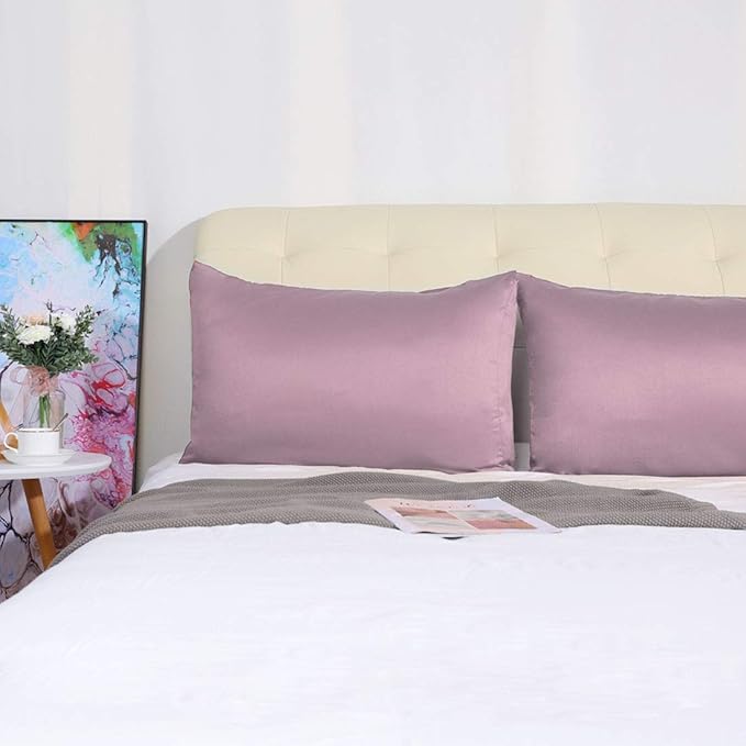 uxcell 2 Pack Silk Satin Pillowcase for Hair and Skin, Cool, Silky, Soft Breathable Pillow Cases Travel Size 14x20 Inch Sateen Pillowcase Mauve with Envelope Closure