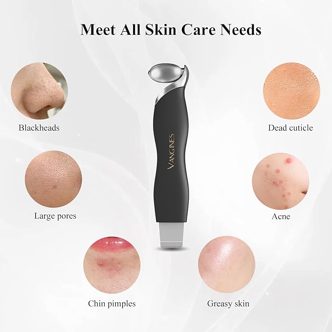 Blackhead Scraper Tool & Skin Scrubber Face Spatula for Blackhead Removal, Pore Cleaning, with Cooling Ice Roller & 2 Silicone Brush Heads (Charcoal Black)