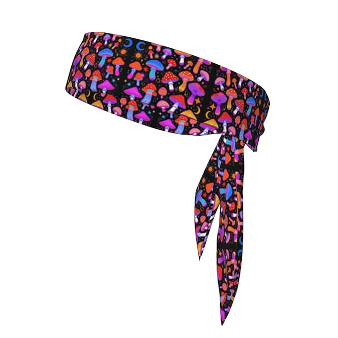 Boys Girls Cool Sports Sweat Band Head Decor for Running Athletic Spa, Long Multipurpose Goth Sun Moon Star Magic Hippie Trippy Mushroom Head Ribbon Headdress