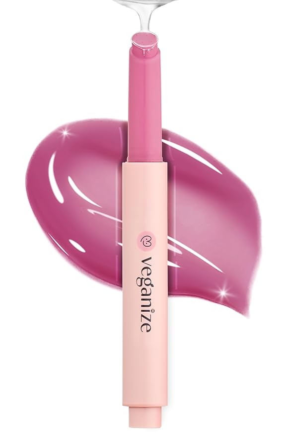 Veganize Collagen Lip Glass Balm | Hydrating Lip Balm in 9 Vibrant Colors | Moisturizing Lip Care Infused with Collagen Jelly Magic | No Animal Trial Lip Balm 0.06 oz (No. 7 Pale Petal)