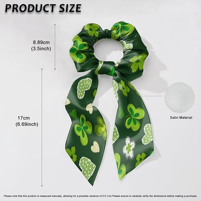 Green Leaf Hair Scrunchies with Ribbon Pack of 2 St Patricks Day Ribbon Bow Hair Ties for Girls No Damage Scarf Scrunchies Knotted Bow