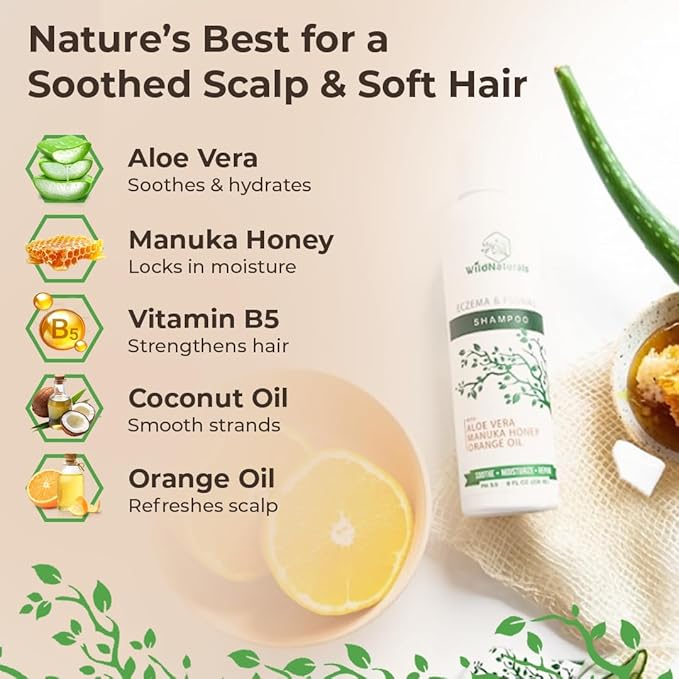 Wild Naturals Eczema & Psoriasis Shampoo – Anti-Dandruff Relief for Dry, Itchy Scalp – Hypoallergenic, Fragrance-Free Formula for Sensitive Scalp