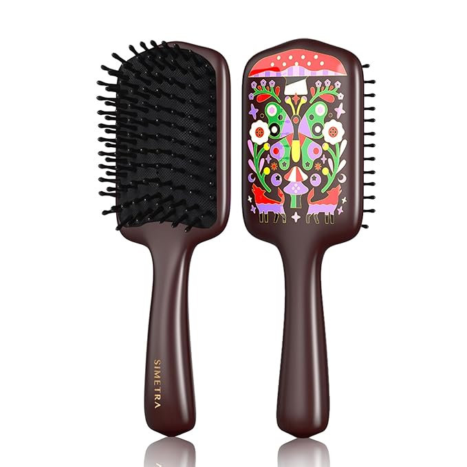 SIMETRA Wooden Paddle Hair Brush Unique Pattern Hair Brushes for Women Wet Brush Detangling Brush Guinean Ovangkol Hardwood Bristles for Scalp Massage for Men Kids for All Hair Types (Butterfly)