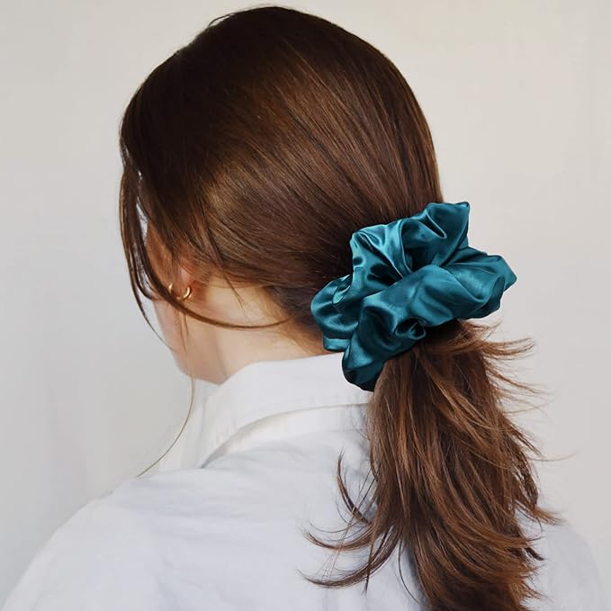 CEELGON Large Silk Satin Scrunchies - Jumbo Hair Ties for Thick Curly Hair - Pack of 6 (Green)