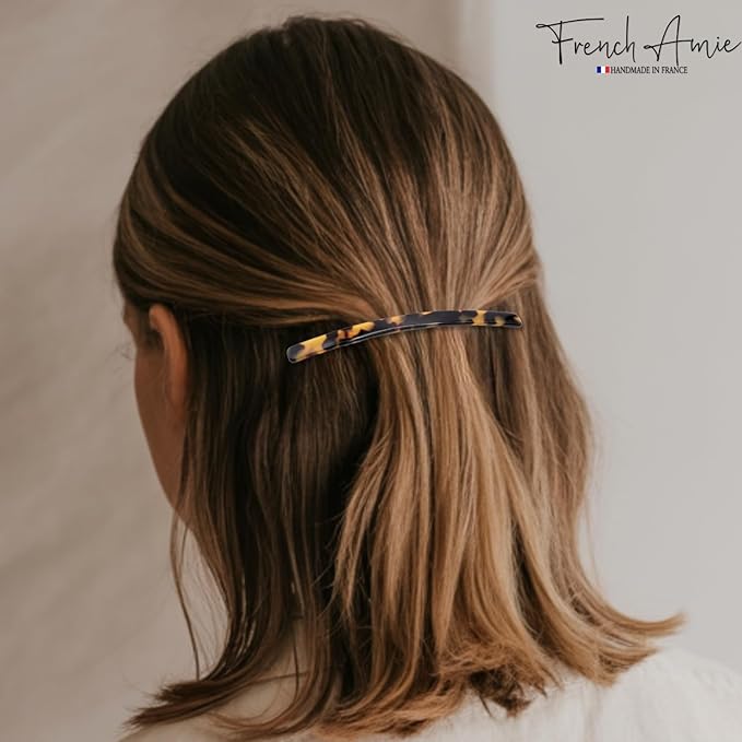 French Amie Long and Thin Large 4" Celluloid Automatic Handmade Hair Clip for Girls Strong Hold No Slip Grip Hair Claw Clips for Women, Made in France (Tokyo)