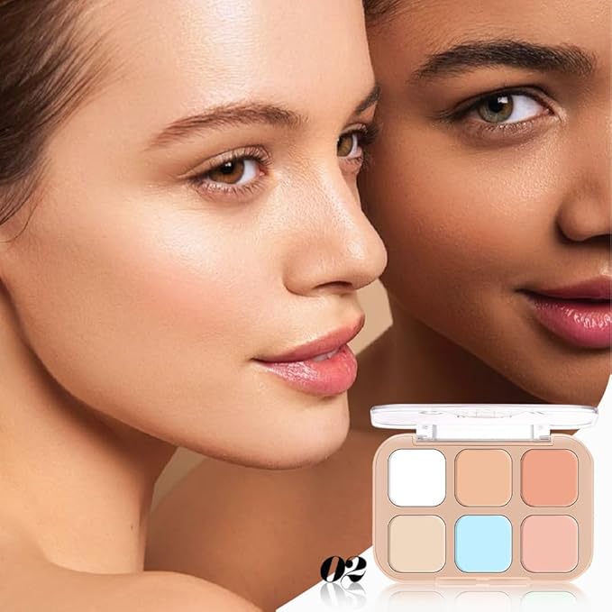 evpct 6 Colors Concealers Full Coverage Cream Contour Palette with Brush for Older Women, Under Eye Color Corrector Tri Color Pot Concealer Palette for Dark Circles Mature Skin Makeup, Waterproof, A2