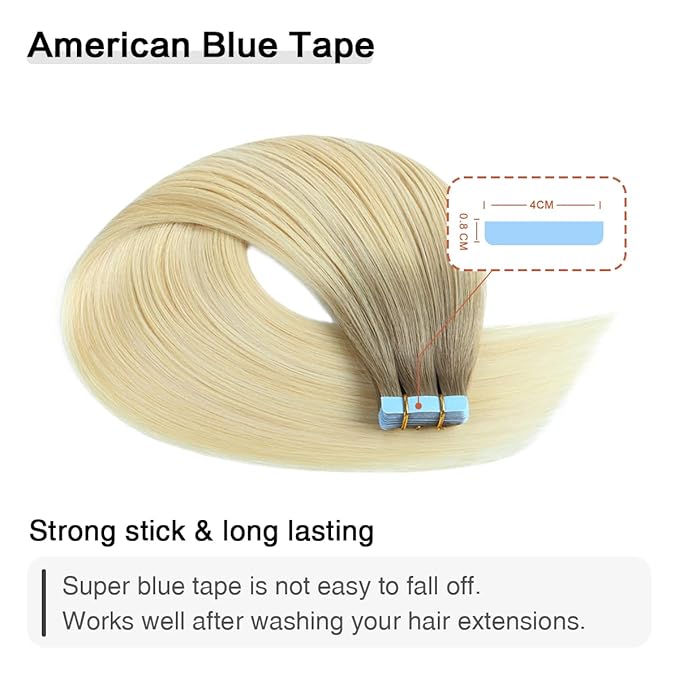 SUYYA Tape in Hair Extensions Human Hair Balayage Ash Blonde to Medium Blonde and Platinum Blonde 18 Inch 50g/pack 20pcs Straight Seamless Skin Weft Tape in Real Hair Extensions(18inch #P22/60/T18)