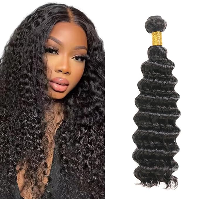 Human Hair Bundles Natural Black Deep Wave Bundles 24 Inch Double Weft Real Remy Color 1B Hair Weave Grade 8A Brazilian Virgin Remy Hair Extensions For Woman