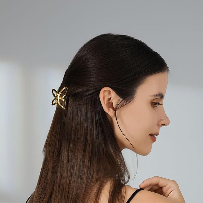 CWJCYTNSN Small Gold Hair Clips, 10Pcs Metal Butterfly Starfish Hair Claw Clips for Women Thick Thin Hair, Non-Slip Hair Clips for Women and Girls, Strong Hold Hair Accessories