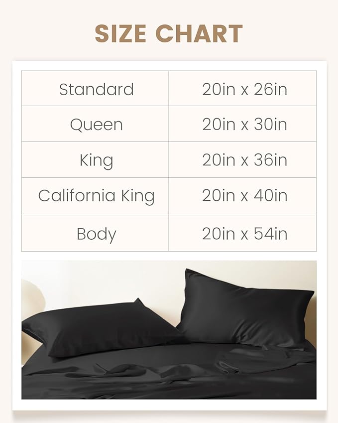 THXSILK Set of 2 Silk Pillowcase for Hair and Skin, 100% Mulberry Silk Bed Pillowcase Ultra-Soft, Hypoallergenic Soft Breathable Silk Pillow Case with Hidden Zipper, Body Size 20"x54", Black