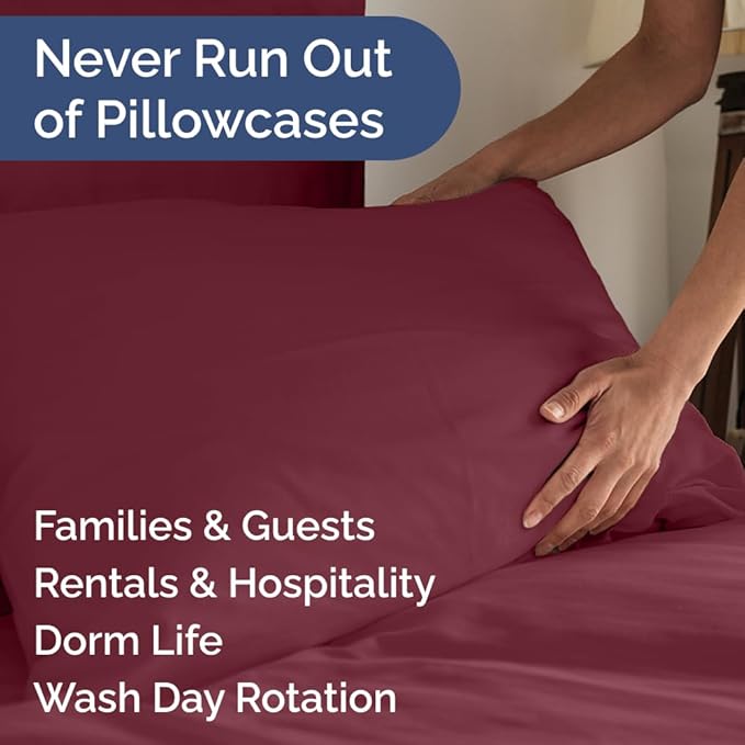 King Pillow Cases Set of 10 - Ultra Soft Hotel Quality Pillowcase Covers - Comfy & Wrinkle Free - Shrink, Stain & Fade Resistant - Easy-Care, Machine Washable Pillow Protectors - 10 Pcs Set - Burgundy