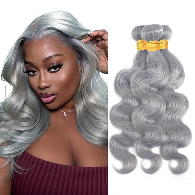 28 30 32 Inch Gray Bundles Human Hair Grey Body Wave Bundles Niegmeag Brazilian Virgin Remy Hair Extensions Double Weft Soft And Silky Silver Body Wave Bundle