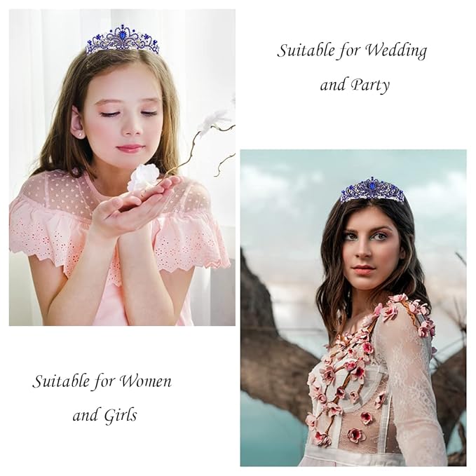 Didder Tiaras for Women, Dark Blue Crystal Crowns for Women Princess Crown Tiaras and Crowns for Women Girls Women's Headbands Halloween Christmas Bridal Wedding Prom Birthday Party Gift