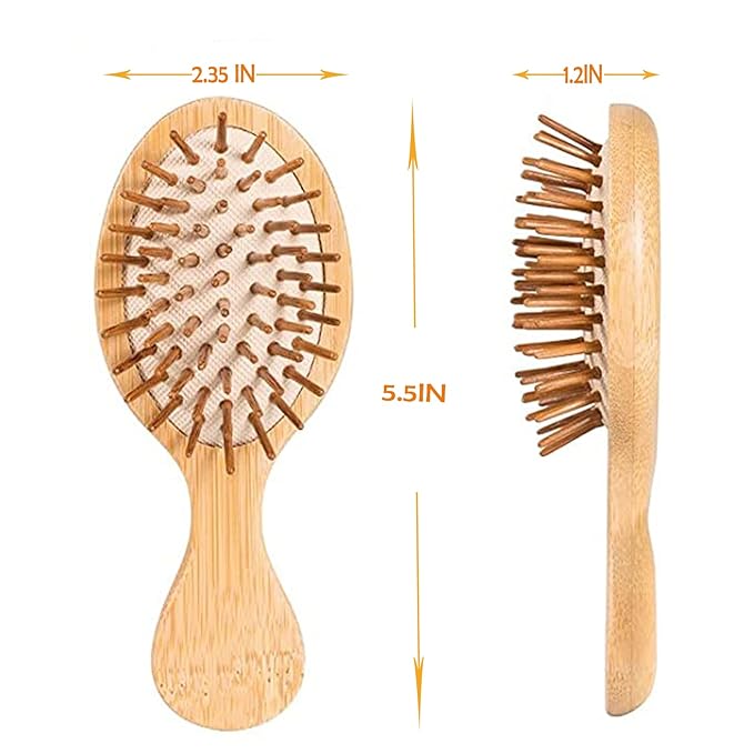 Sofmild Mini Detangling Hair Brush for Women/Kids Wet Curly Hair - Small Compact Travel Size Bamboo Brush for Purse, Vacation & Car, All Hair Types
