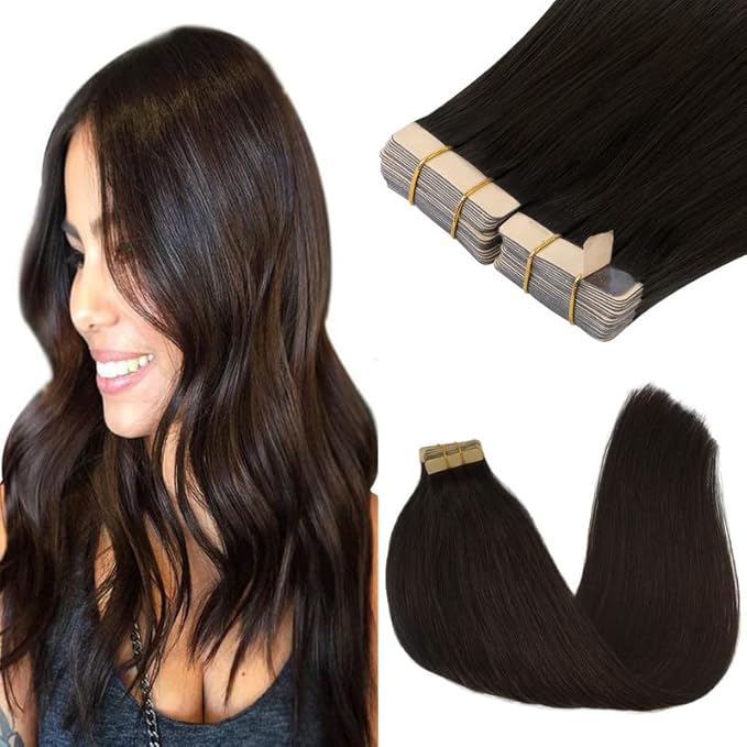 GOO GOO Tape in Hair Extensions Human Hair, 2 Dark Brown, 24inch 100g 40pcs, Skin Weft Seamless Invisible, Silky Straight with Thick Ends, Remy Human Hair