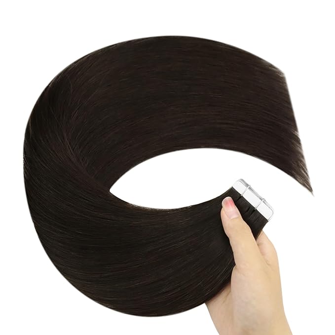 YoungSee 28 Inch Tape in Hair Extensions Real Human Hair Brown 20pcs 50g Invisible Tape in Extensions Human Hair Dark Brown Tapes on Remy Hair Extension for Long Straight Hair