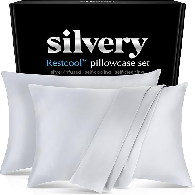 Silvery Restcool™ Silver Infused Cooling Pillowcase Set - 2 Pack Self-Cooling Pillowcases with Silvery Technology™ for Hot Sleepers & Night Sweats (Gray, King (U.S. Standard))