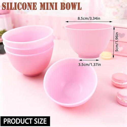 5-Piece Silicone Mixing Bowl Set, 3.3-Inch Microwaveable Silicone Bowls for Facial Masks, Mud Masks, and Other Skin Care Products Facial Bowls for Estheticians. (Pink)