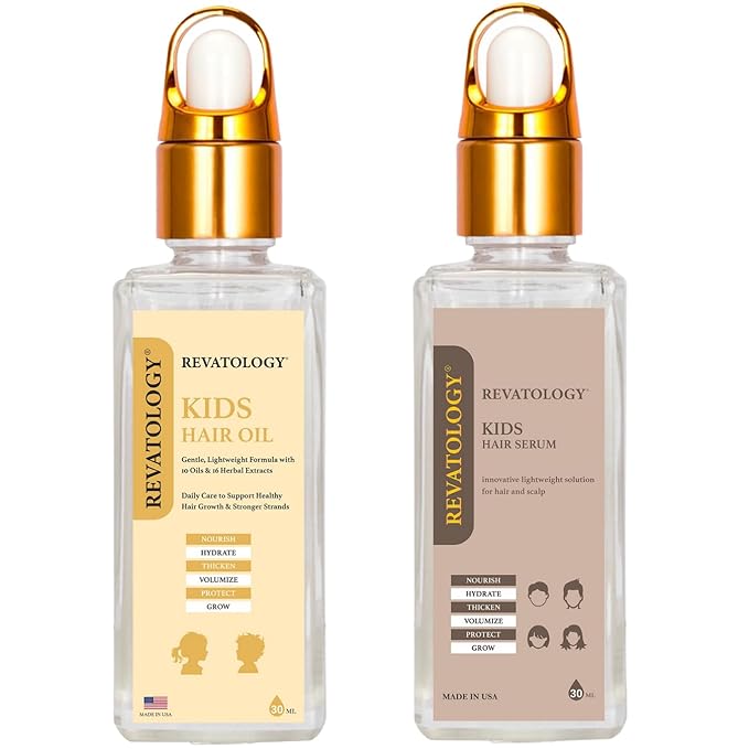 REVATOLOGY Kids & Baby Hair Growth System - Kids Hair Serum+Hair Oil Bundle (Made in USA) Natural, Chemical-Free, Nourishes, Strengthens & Promotes Healthy Growth – Safe Daily Formula for Boys & Girls