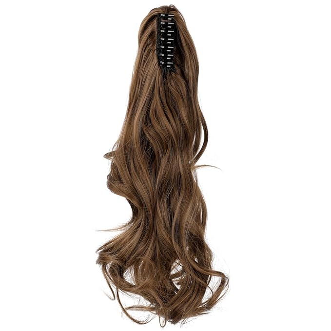 Claw Clip Ponytail Extension 18" Clip in Wavy Ponytail Hair Extensions Long Pony Tails for Women Extensions Light Chestnut Brown