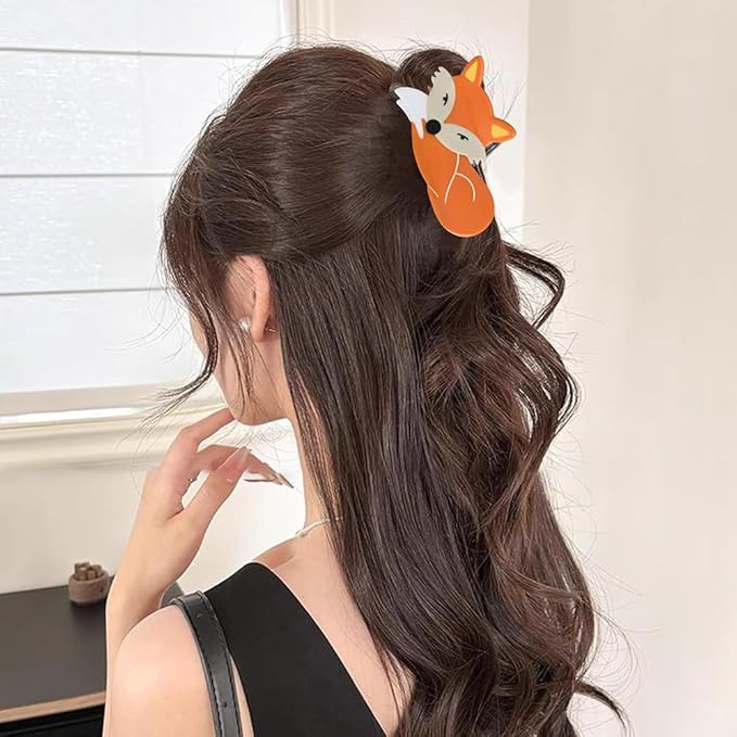 2PCS Orange Fox Hair Claws, Cute Animal Shaped Hair Clips for Women, Charming Fox Themed Hair Accessories for Daily Styling