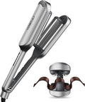Curling Iron Hair Crimper Waver - TYMO ROVY Beach Waves Curling Wand, Ionic Deep Waver Hair Curler Tool with Ceramic 3 Barrel for Women, Dual Voltage, Anti-Scald, Easy to Use, Grey, 1.25 Inch