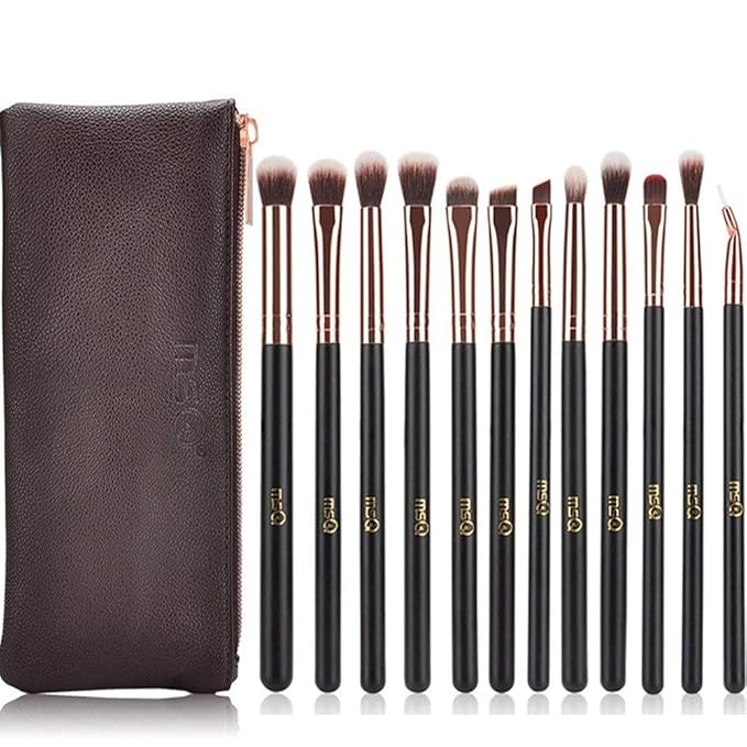 MSQ Eyeshadow Brushes 12pcs Eye Make Up Brush Set with Bag (PU Leather Pouch) Soft Synthetic Hairs for Eyeshadow, Eyebrow, Eyeliner, Blending, Best Gifts - Rose Gold