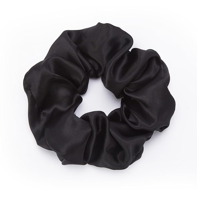 1 Pcs Silk Hair Ties, 22 Momme 100% Mulberry Hair Band, Silk Scrunchies for Women and Girls, 6A Grade No Damage Ponytail Holders (2.4in Width, Black)