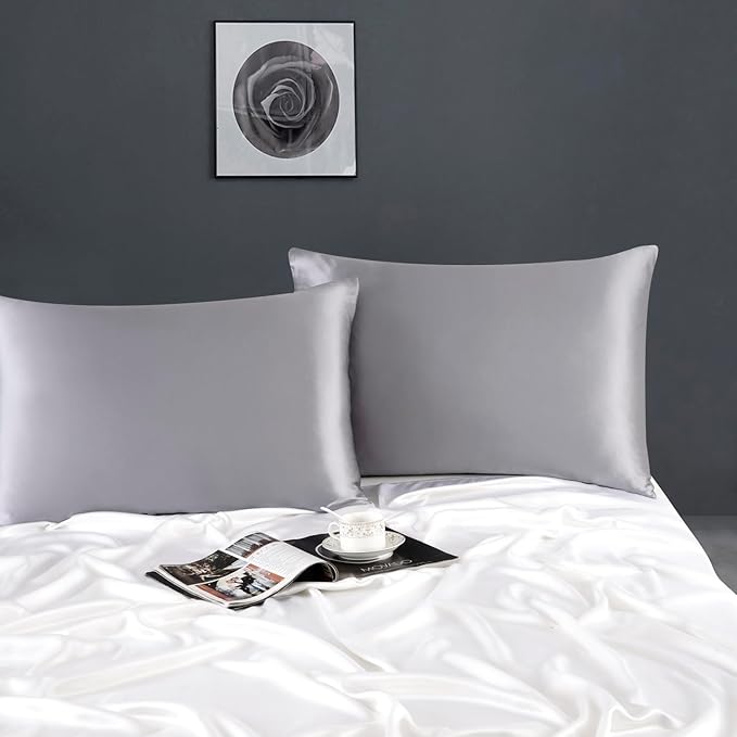 ZIMASILK 100% Pure Mulberry Silk Pillowcase for Hair and Skin Health,Soft and Smooth,Both Sides Premium Grade 6A Silk,600 Thread Count,with Hidden Zipper,1pc (Queen 20''x30'',Silver Grey)