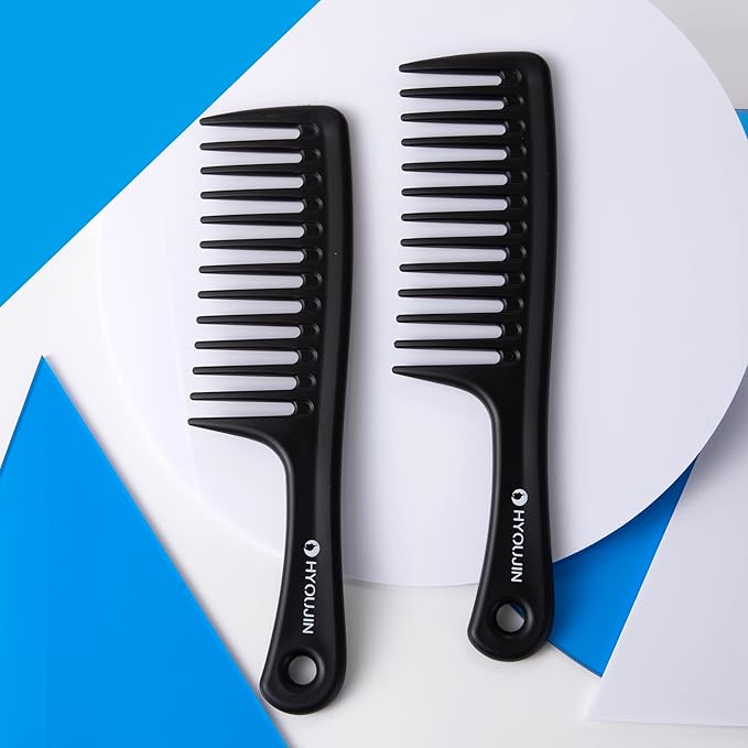 HYOUJIN Two Set Large Wide Tooth Comb Detangling Wet or Dry Combs for Shower, Hair Styling Brush for Natural, Curly, Long Hair for Women and Men