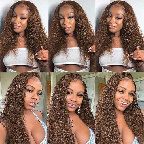 12 14 16 Inch Color 4 Bundles Human Hair Chocolate Brown Water Wave Bundles Brazilian Virgin Remy Hair Extensions Niegmeag Double Weft Soft and Silky Color 4 Wet and Wavy Bundle 150g