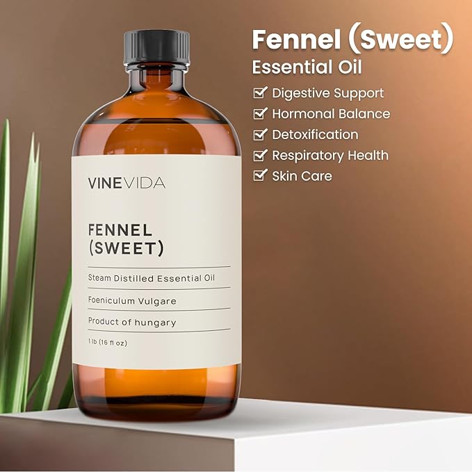 VINEVIDA Fennel Essential Oil - 16 oz - Undiluted - DIY Candle Scents - Bulk for Soap Making & Skin Safe