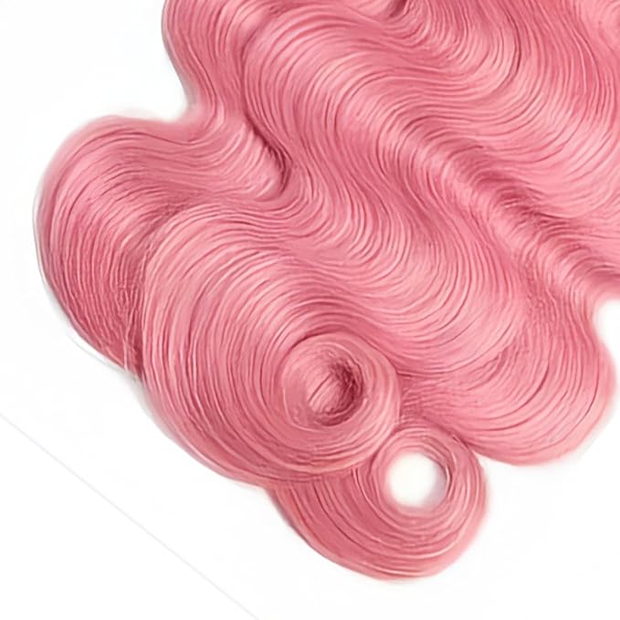 Pink Human Hair Bundles Hot Pink Body Wave Bundle Niegmeag Brazilian Virgin Soft and Silky Remy Hair 3 Bundles 24 26 28 Inch Double Weft Hair Weave Light Rose Color