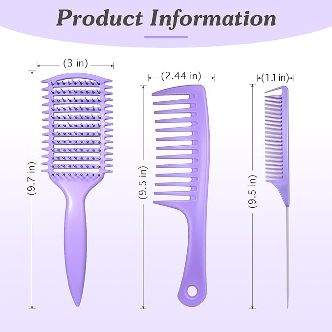 Curly Hair Brush & Curl Defining Brush – Easily Detangles Knots with Less Pulling – Styles Wet or Dry Hair, Tames Frizz for All Curl Types (Purple 3Pcs)