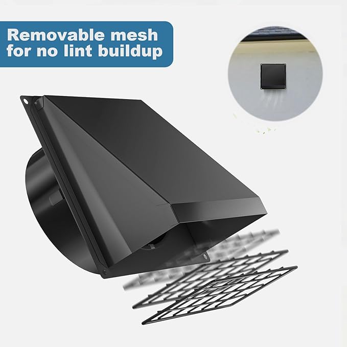 Hon&Guan 8 Inch Vent Covers for Wall with Removable Mesh, Wall Mount Exhaust Vent with Rubber Cushioned Non-Return Flap, Stainless Steel Wall Vent Cover for House.
