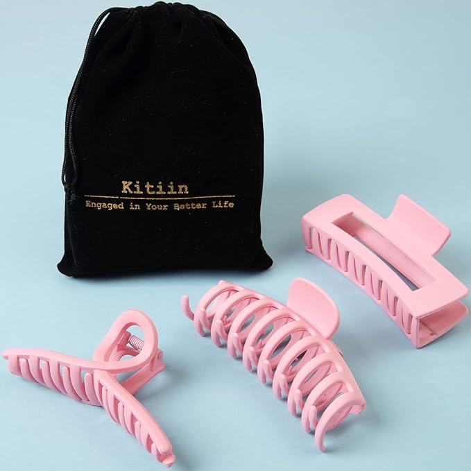 Dorable Pink Claw Clips for Women - Strong Holding Polycarbonate Hair Clips, Rose Nonslip Jaw for Fine and Thin Hair, 3 Counts Fushia