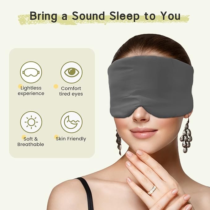 2pcs 100% Handmade Bamboo Sleeping Eye Mask for Women for Men,Night Masks,Organic Sleep Mask,Blockout Eye Mask for Sleeping,Large Size Adjustable (Apricot & Dark Grey)