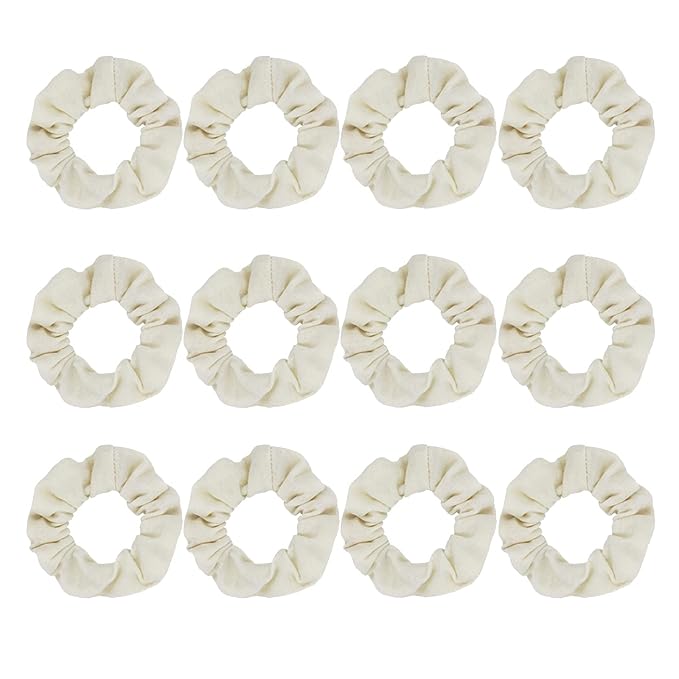 Cotton Hair Scrunchies Single Jersey Solid Color Ponytail Holders Elastic Hair Ties for Women Accessories (Beige)