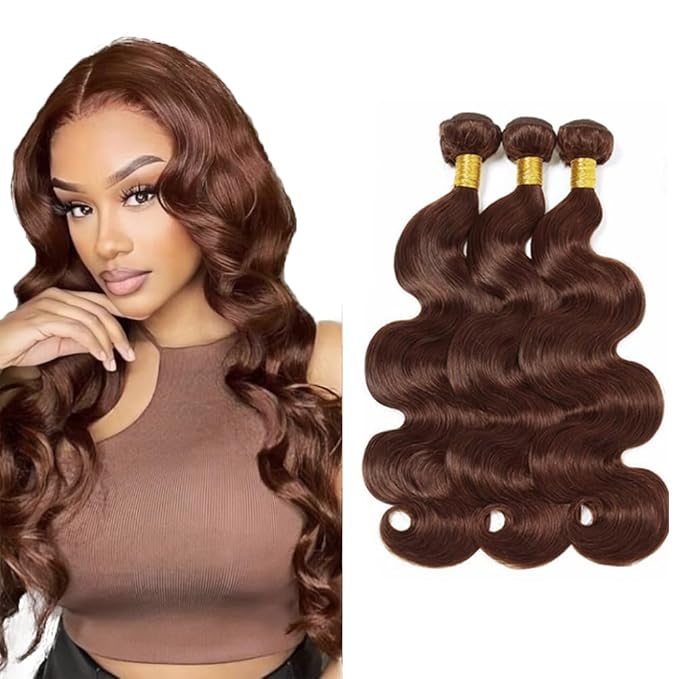 30 32 34 Inch Brown Bundles Human Hair Color 4 Body Wave Bundles Niegmeag Virgin Soft and Silky Remy Hair Extensions Double Weft Chocolate Brown Body Wave Bundle Hair Weave 150g
