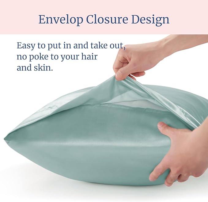 BEDELITE Satin Pillowcase for Hair and Skin, Super Soft and Cooling Similar to Silk Pillow Cases 2 Pack with Envelope Closure, Gift for Women Men(20"x26" Standard Size, Haze Blue)