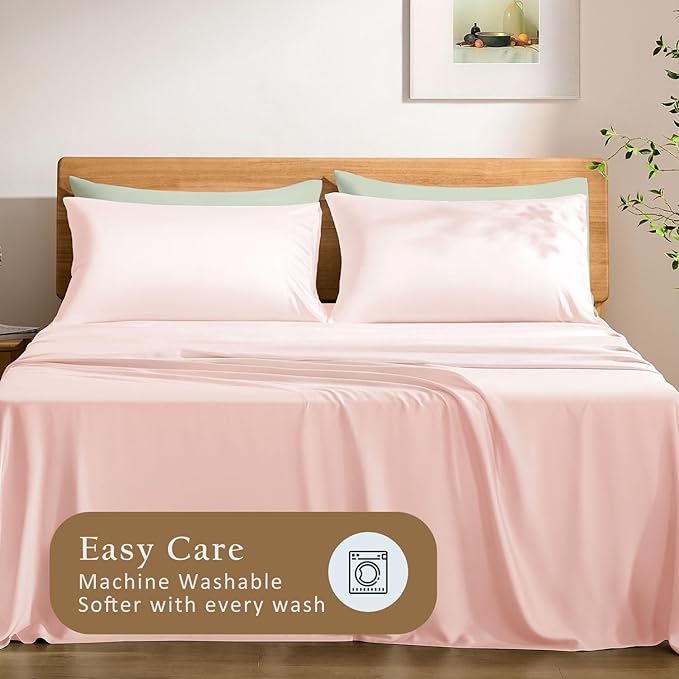 TOSMO Luxury Pillow Case Set of 2 - Cooling Viscose Derived from Bamboo - Oeko-TEX, Breathabl Silky Soft Pillow Cases with Envelope Closure (Queen / 20x30, Pale Pink)