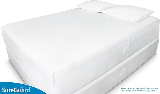 Set of 2 King Size SureGuard Pillow Protectors - 100% Waterproof, Bed Bug Proof, Hypoallergenic - Premium Zippered Cotton Covers - Smooth