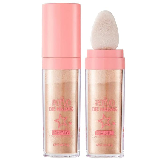 Polvo De Hadas Fairy Dust Highlight Patting Powder - Full Body Contouring and Clavicle Pearlescent Patting Powder for Face and Eye, Christmas Sparkling Body Glitter Powder (#03 Golden brown)