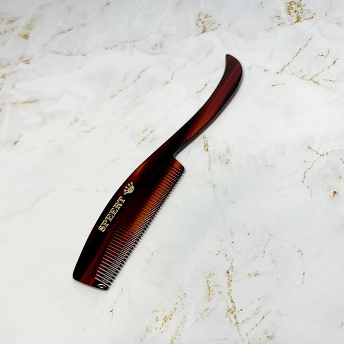 Handmade Wide Tooth Mustache Beard Comb - Swiss Craftsmanship, Tortoise Havana Acetate, Thick Coarse Hair, Pocket Sized, Facial Hair Grooming, Beard Straightener, Growth Care, Styling, Wet Comb