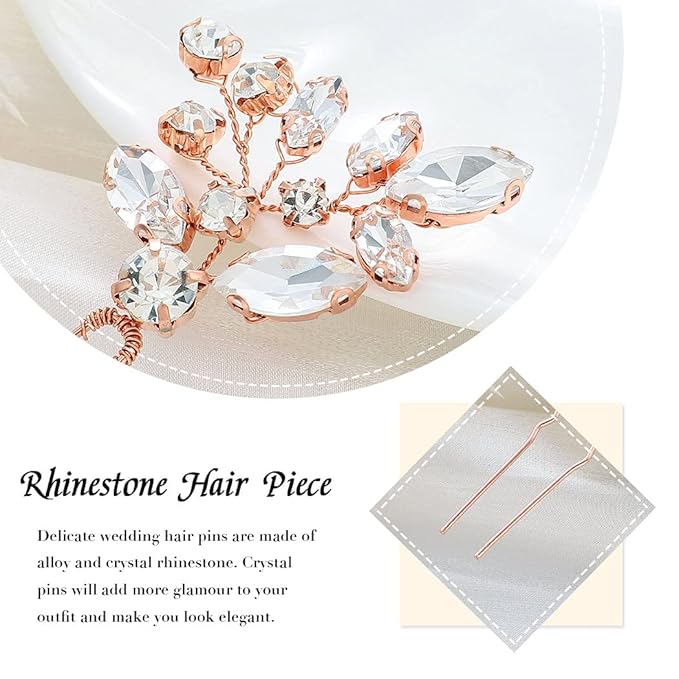JAKAWIN Rhinestone Wedding Hair Pins Silver Bridal Crystal Hair Jewelry Accessories for Women HP130 (Rose Gold)