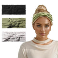 Vercret Headbands for Women Sailor Knot Headband Black Double Wide Elastic Adjustable Braided Hair Bands Non Slip for Girls Boho Stretchy Turban Headwrap Yoga Workout,Solid Color, 3Pcs