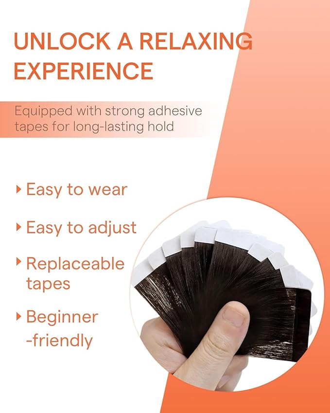 Sunny Hair Tape in Hair Extensions Real Human Hair Invisible Remy Hair Extensions Tape ins for Women Darkest Brown 16 inch 25G