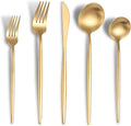 Matte Gold Silverware Set for 4,Modern Stainless Steel Brushed Cutlery Set,20-Pieces Heavy Duty Flatware Set,Knives Spoons and Forks Set Utensils Set, Satin Finish, Dishwasher Safe